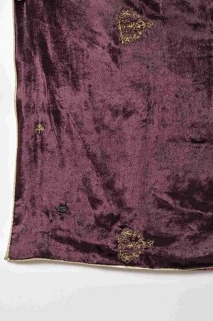 Wine Velvet Embroidered Doshala Shawl - Image 4