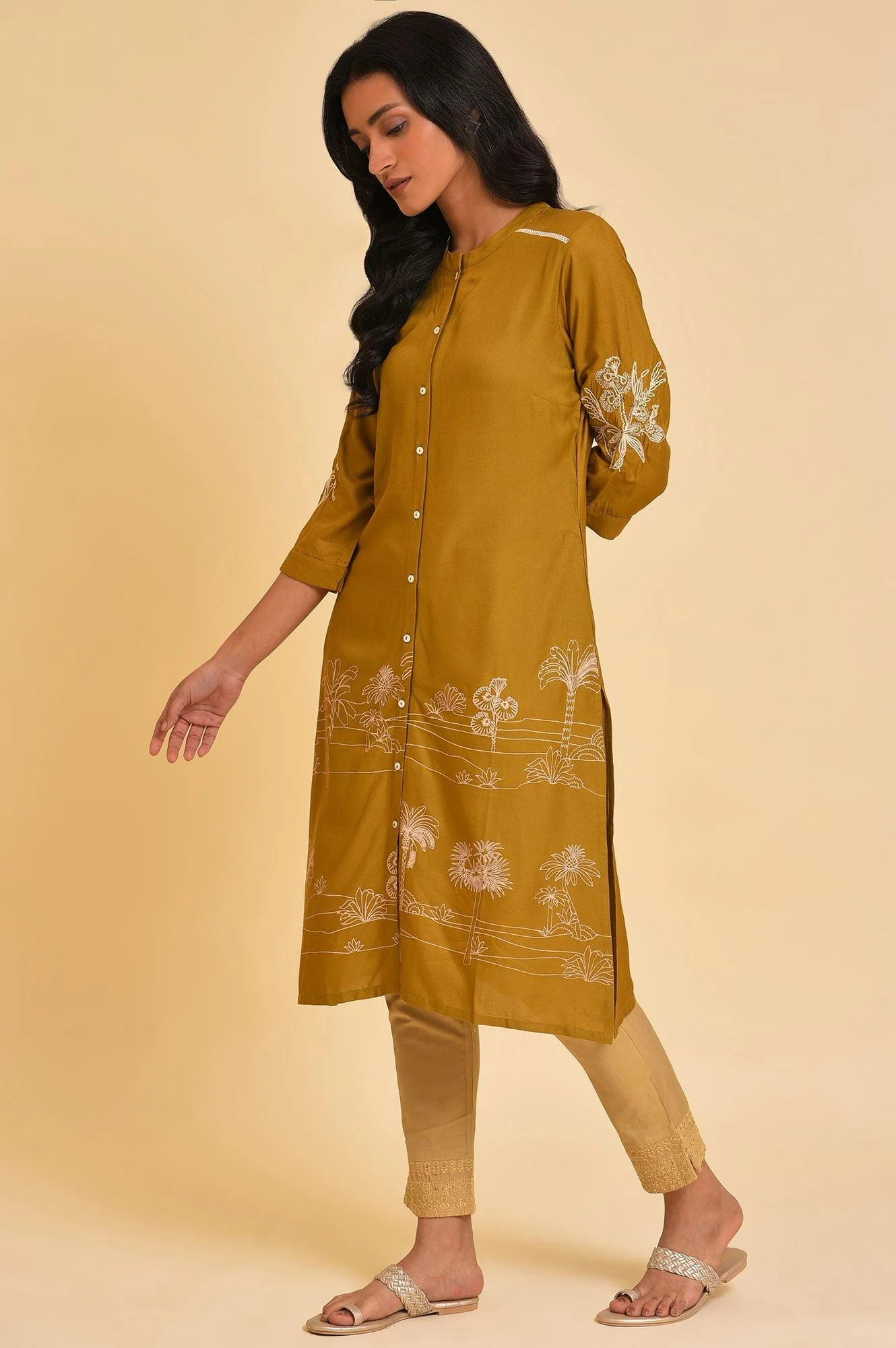Yellow A-Line Button Down kurta - Image 3