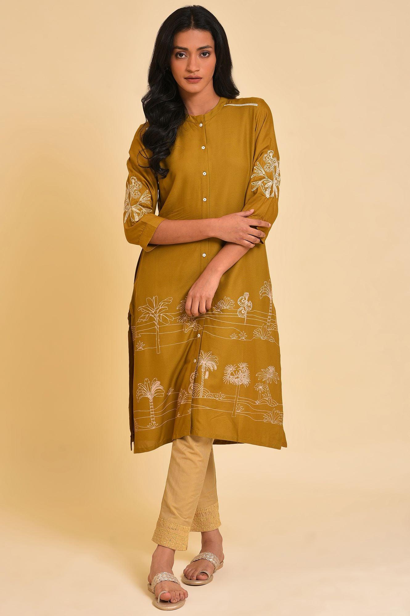 Yellow A-Line Button Down kurta - Image 6