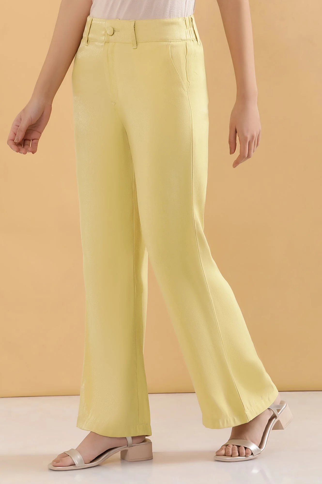 Yellow Solid Straight Fit Woven Pants With Elasticated Back - Image 3