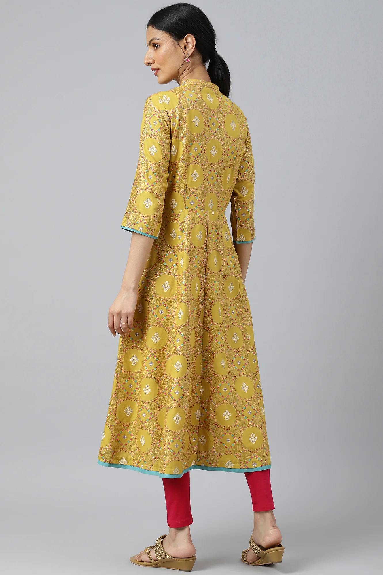 Yellow Button Down A-line Kurta - Image 4