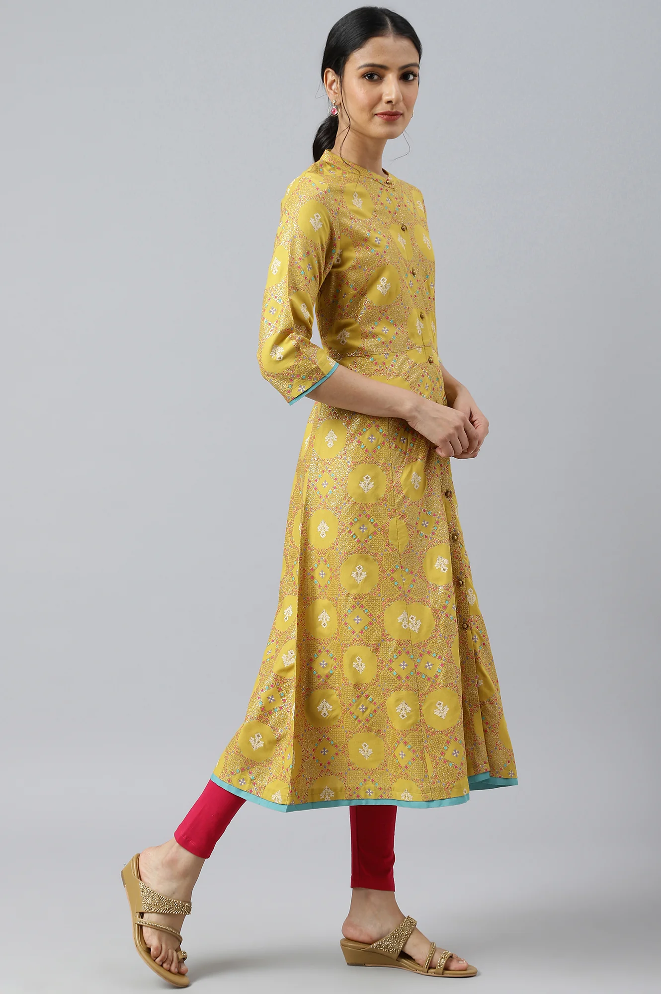 Yellow Button Down A-line Kurta - Image 6