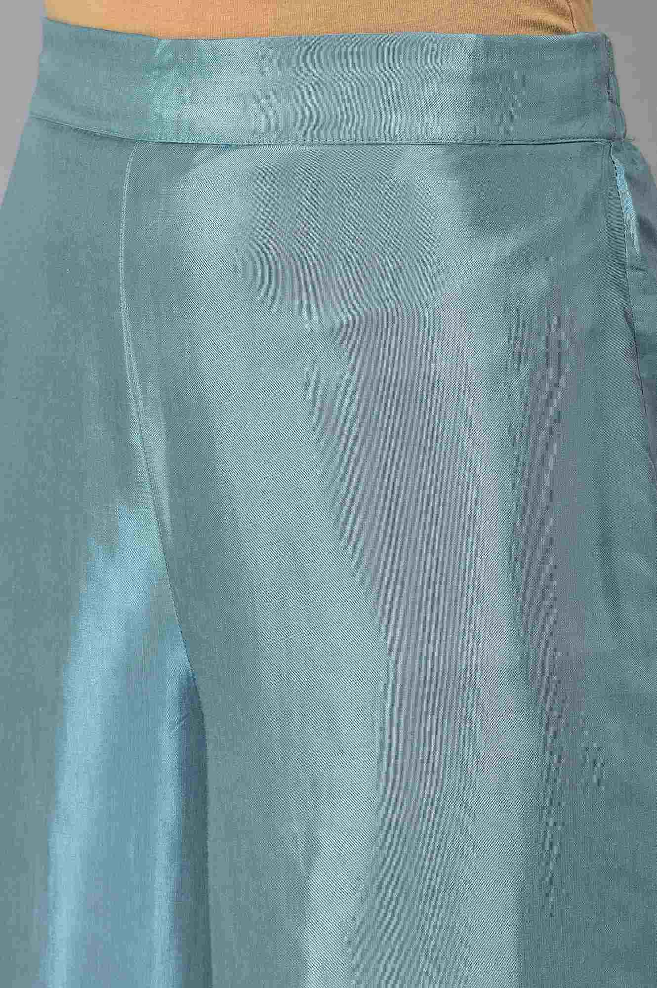 Yellow Button Down A-Line kurta With Blue Parallel Pants And Chanderi Dupatta - Image 7