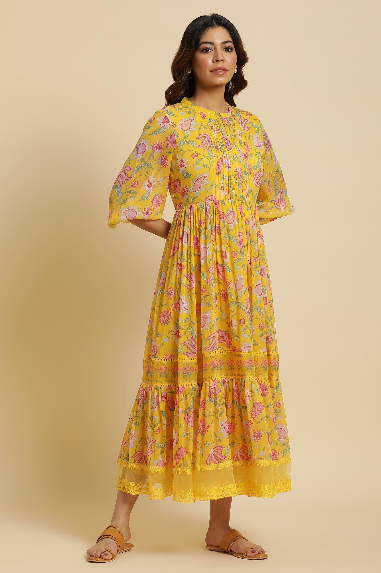 Yellow Floral Chiffon Maxi Dress - Image 5