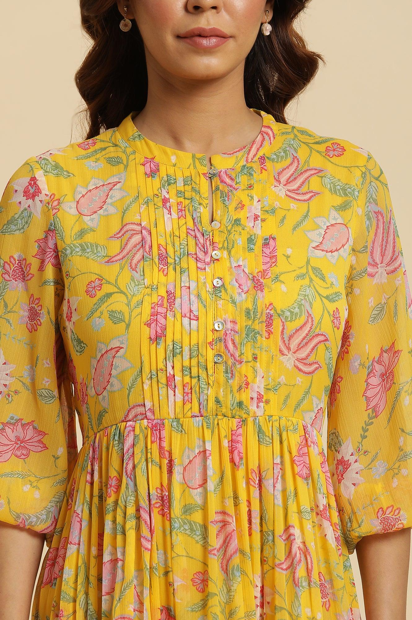 Yellow Floral Chiffon Maxi Dress - Image 7