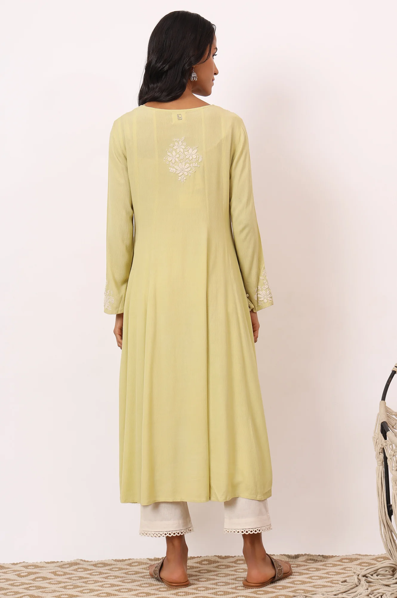 Yellow Chikankari Kurta in Fluid Rayon Crepe - Image 6