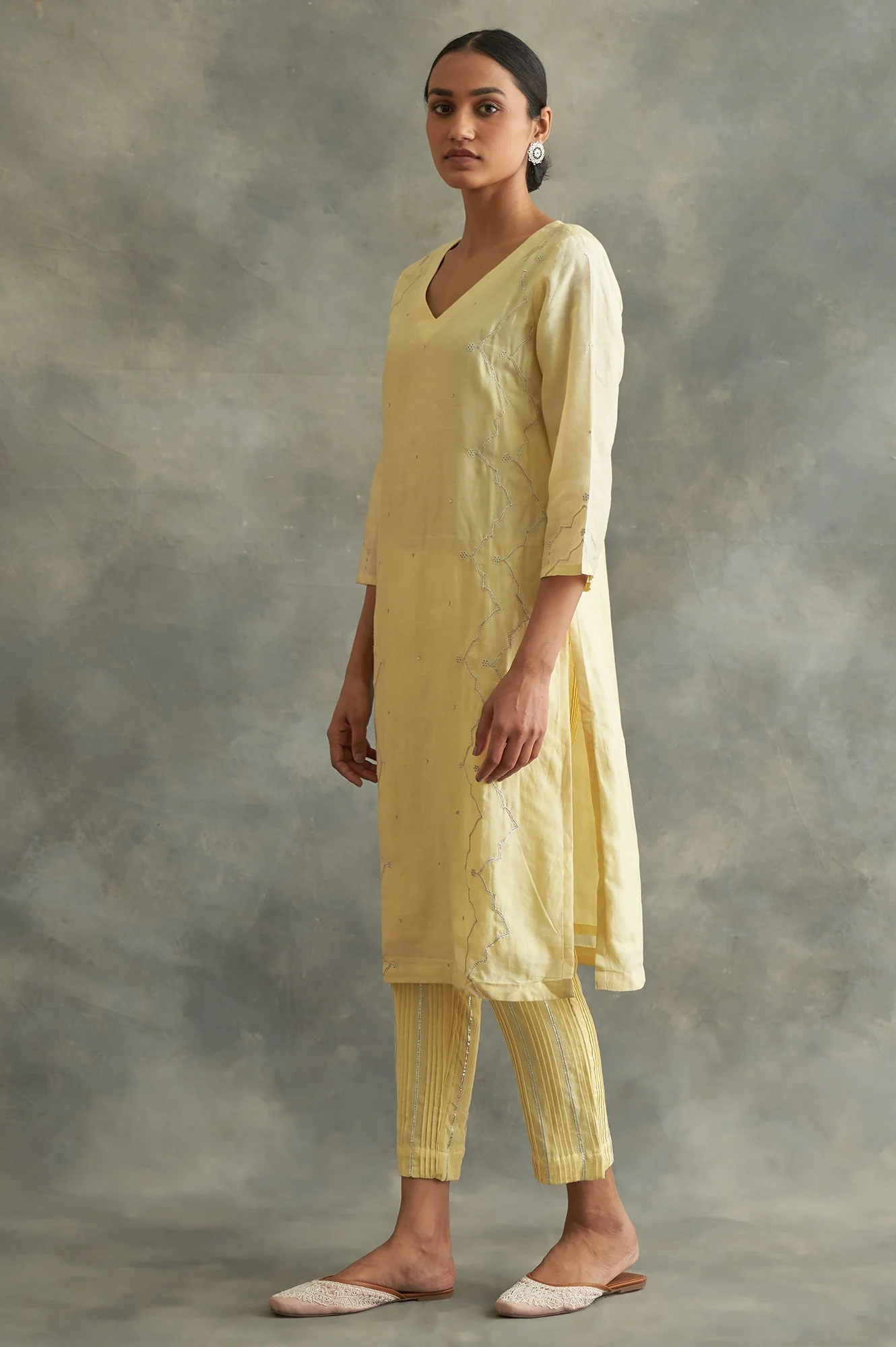 Yellow Cotton Silk Gota kurta - Image 3