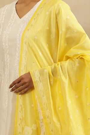 Yellow Cotton Silk Jacquard Drape With Bead Hangings - Image 4