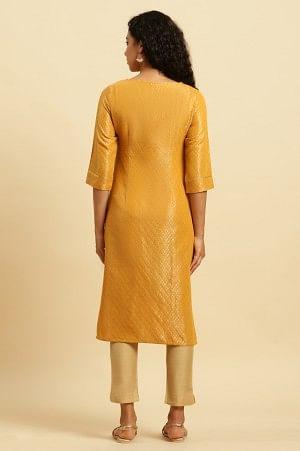 Yellow Dobby Festive Embellished Kurta - Image 4