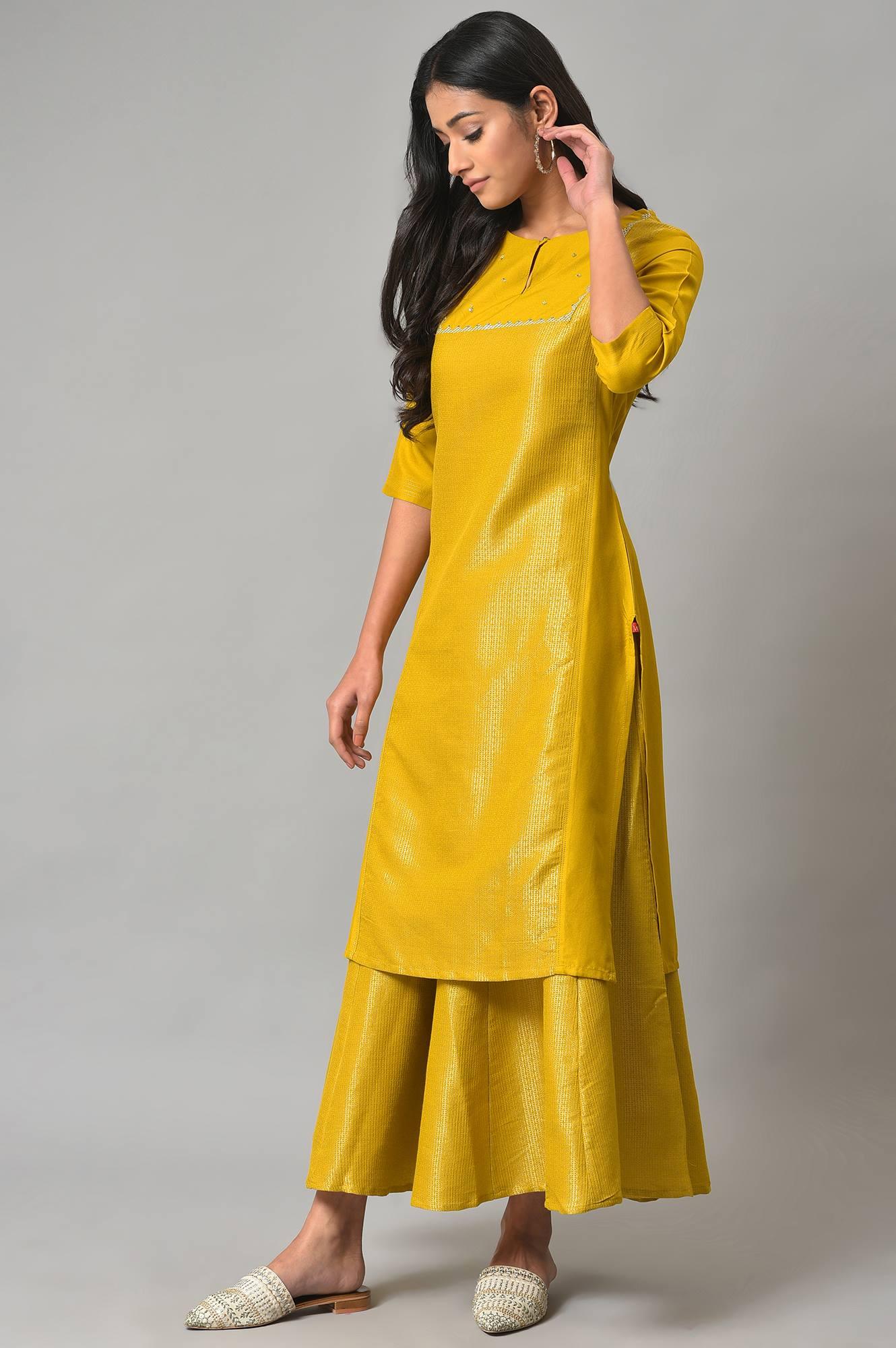 Yellow Dobby Festive kurta - Image 3