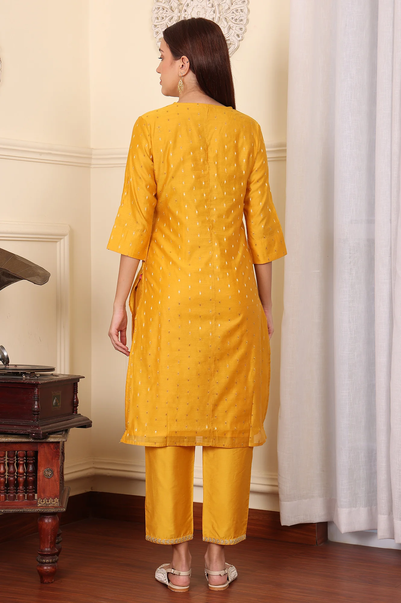 Yellow Dori Embroidered Chanderi Straight Kurta - Image 5