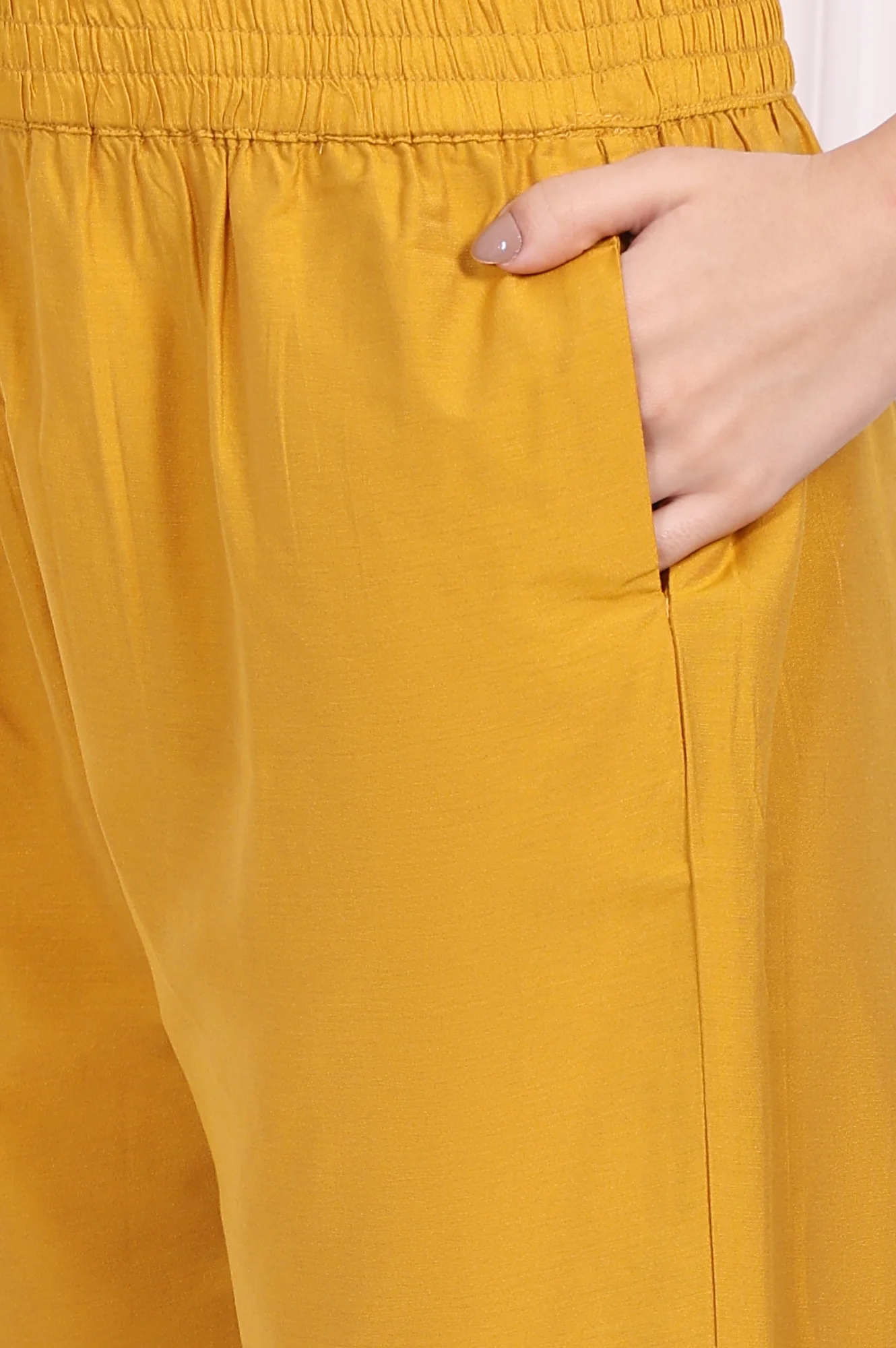 Yellow Embroidered A-Line Rayon Kurta with Straight Pant - Image 9