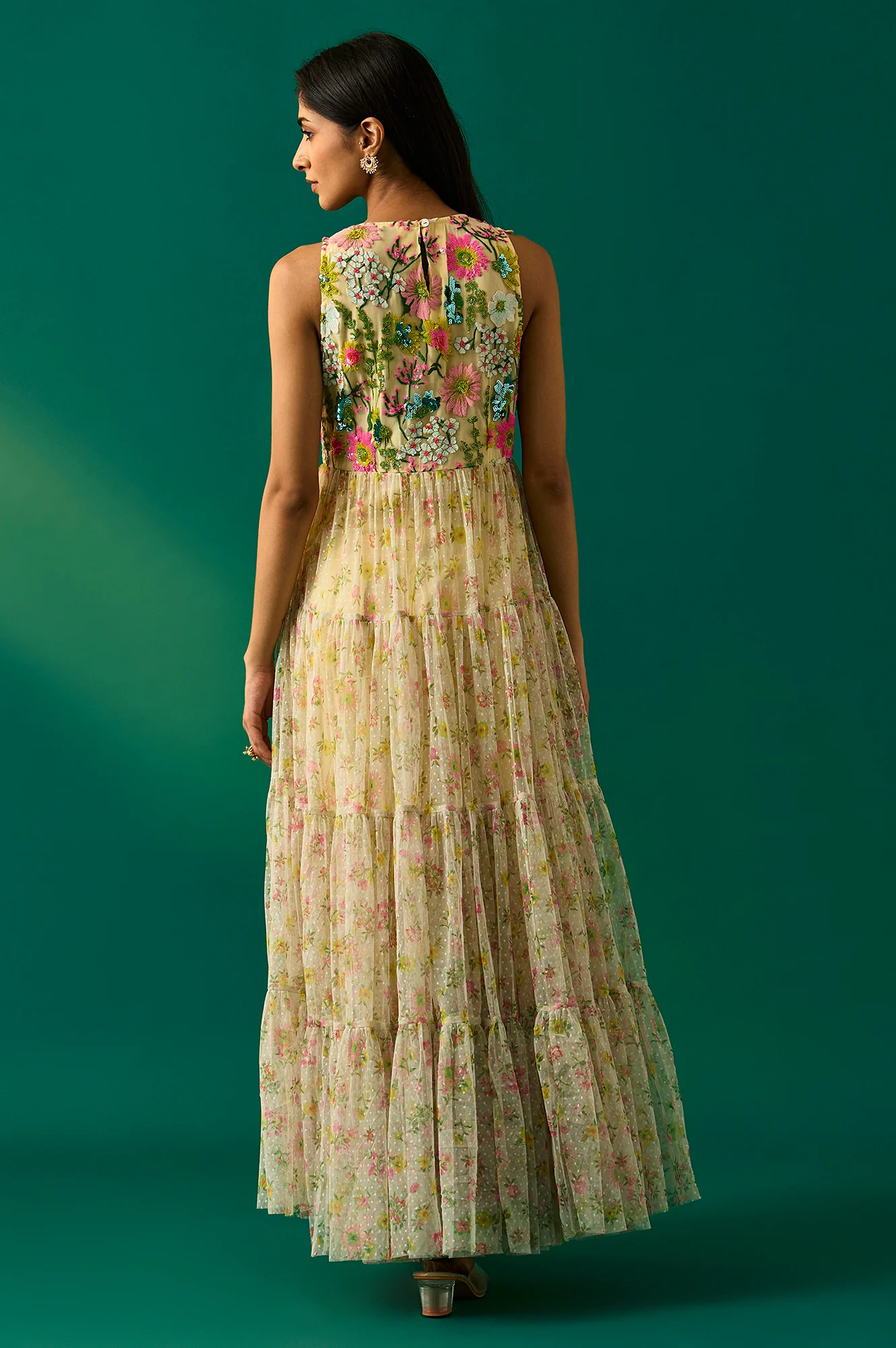 Yellow Embroidered Fit & Flare Georgette Dress - Image 4