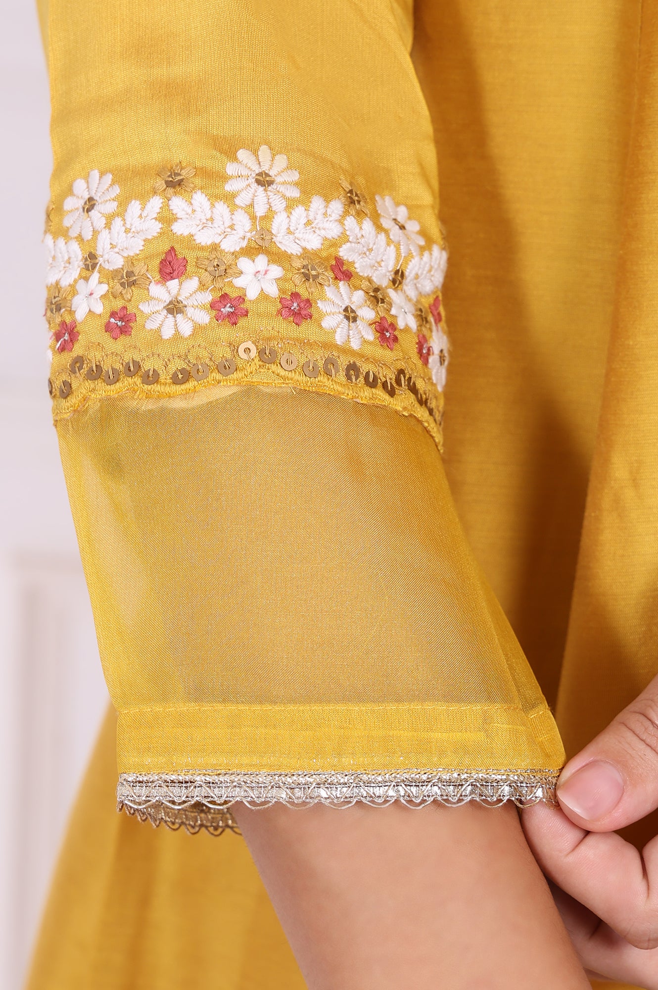Yellow Embroidered Straight Kurta, Pants and Dupatta Set - Image 7