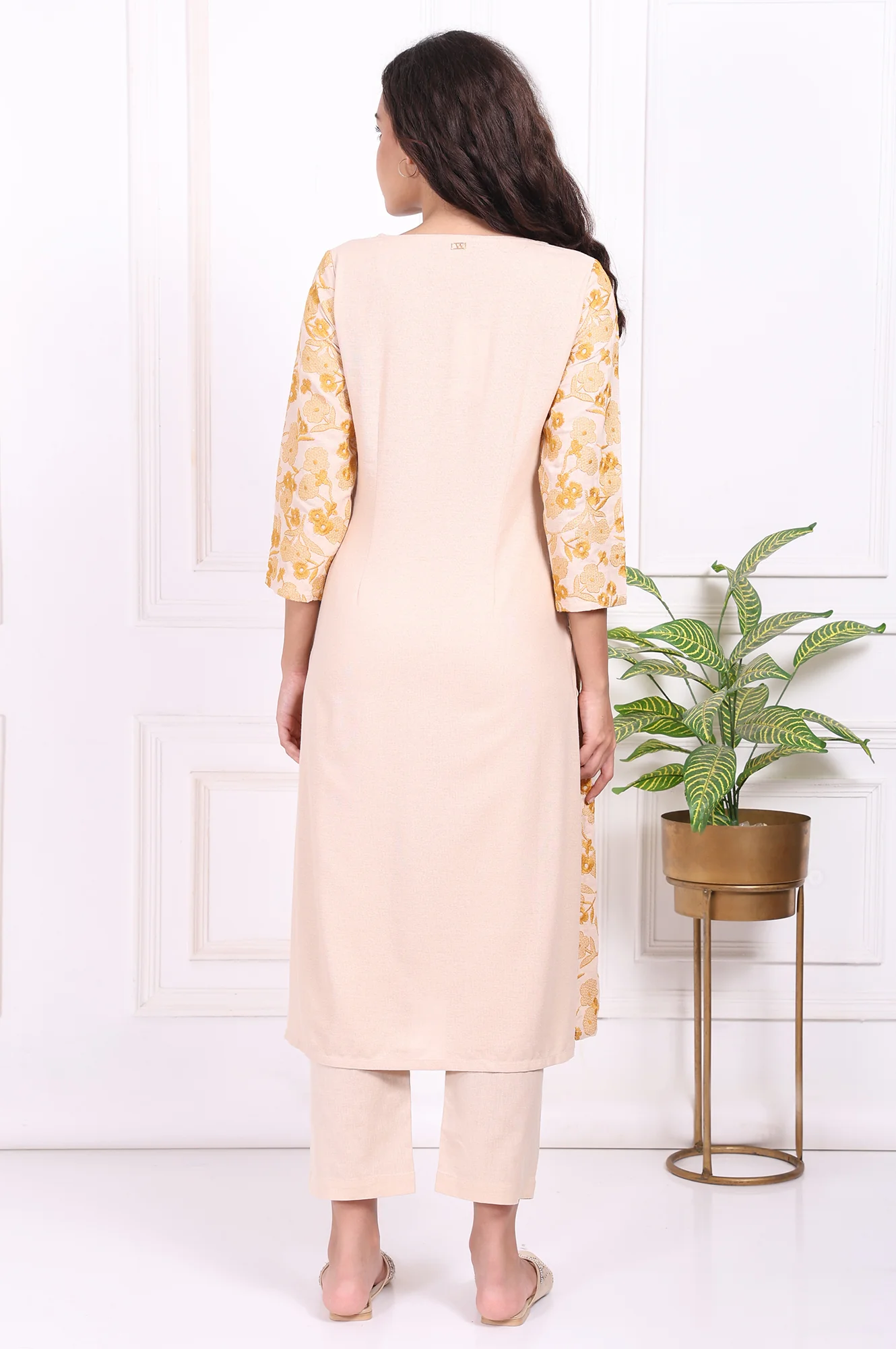 Yellow Floral Embroidered Straight Rayon Kurta and Straight Pant Set - Image 5
