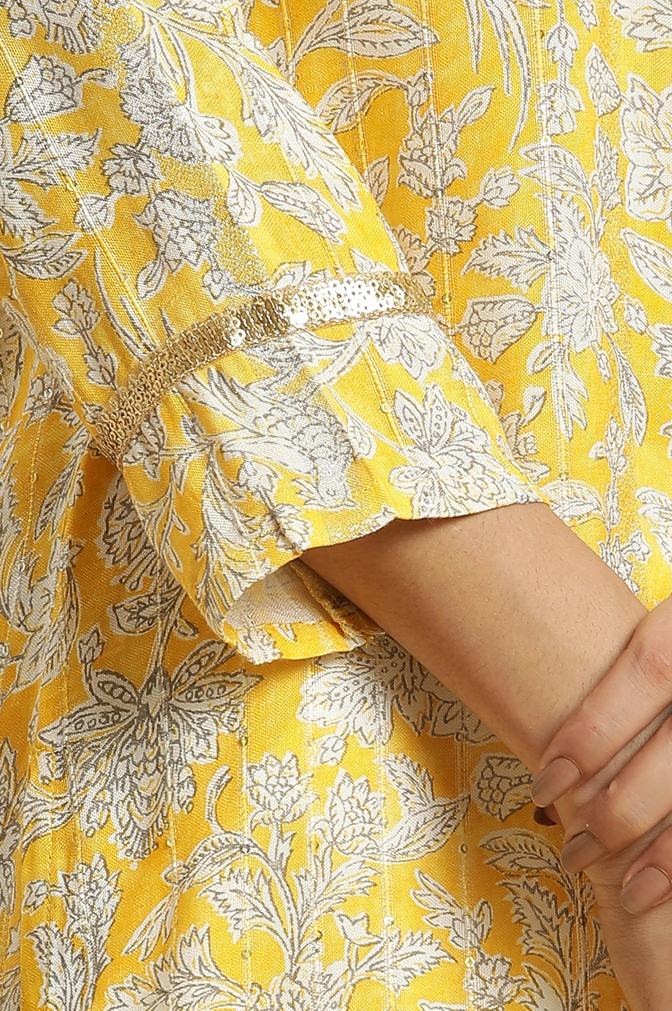 Yellow Floral Printed A-line Kurta - Image 7