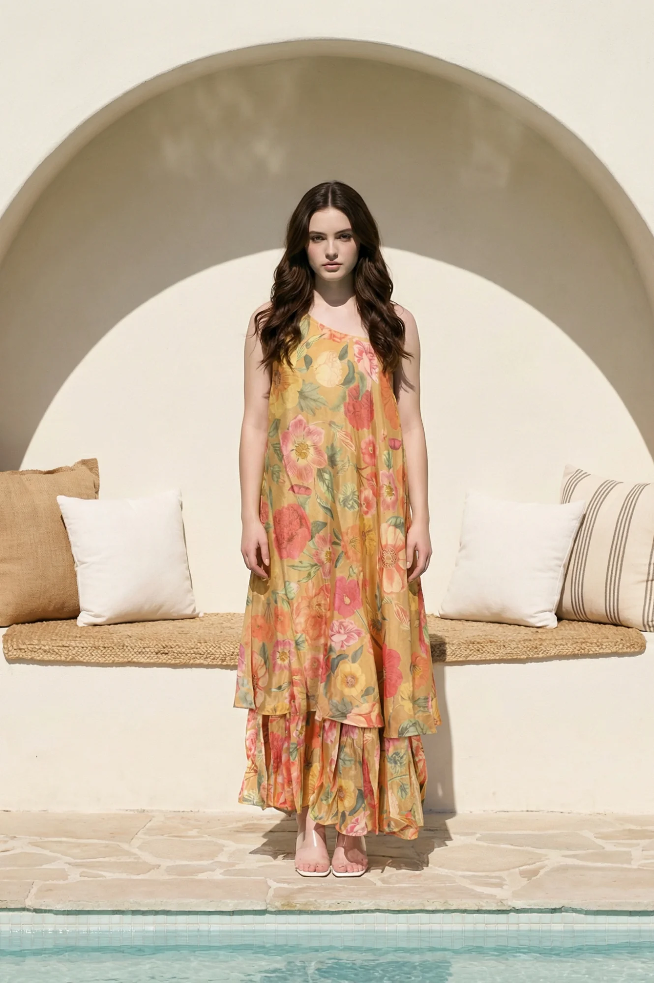 Yellow Floral Printed Flared Dress - Image 3