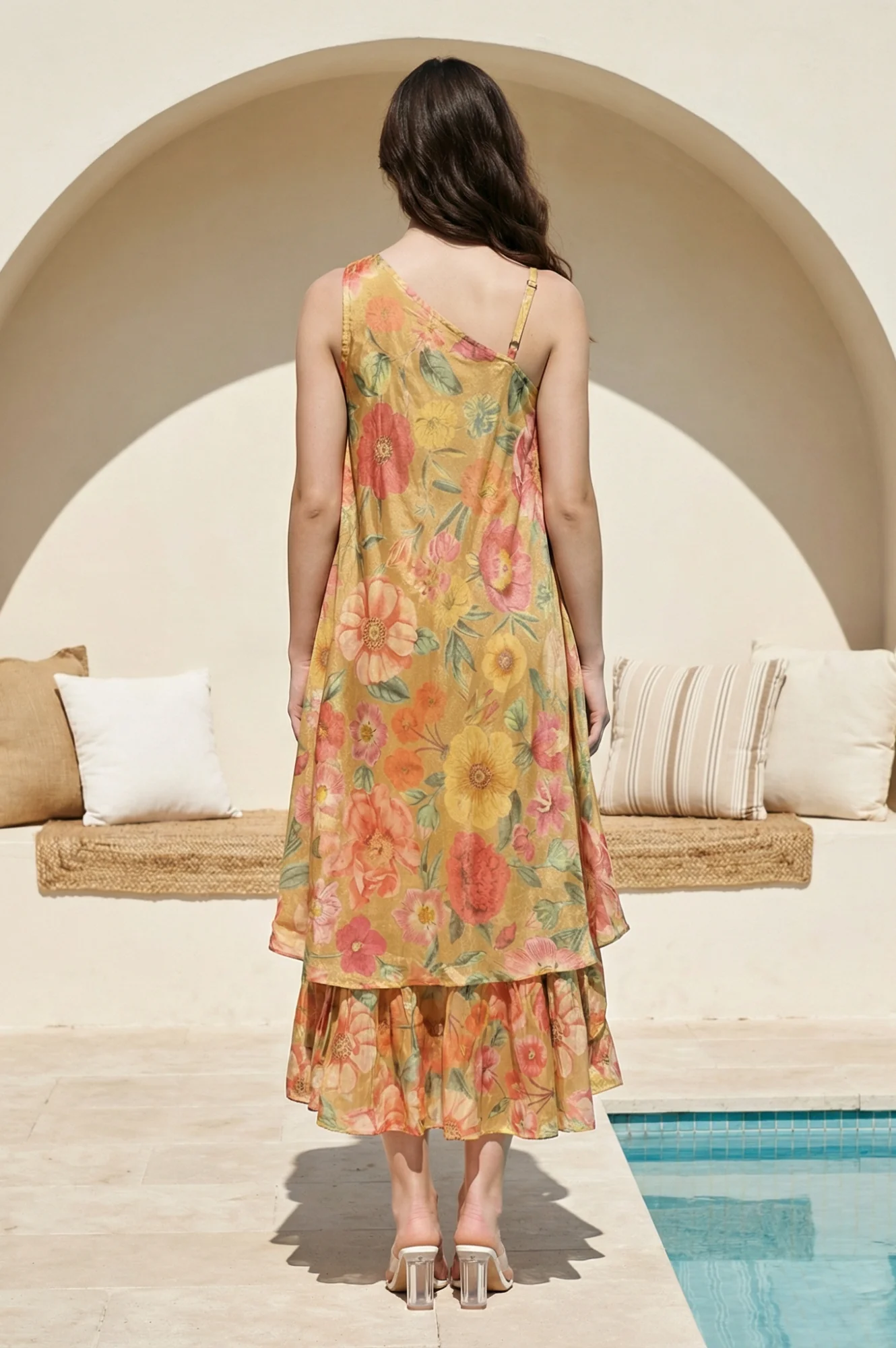 Yellow Floral Printed Flared Dress - Image 5