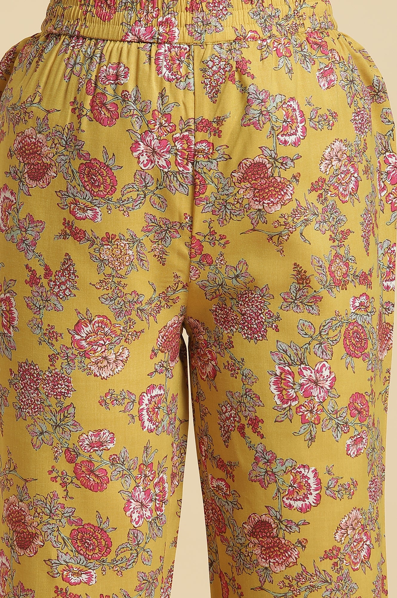 Yellow Floral Printed Kurta and Pants Set with Pink Dupatta - Image 7