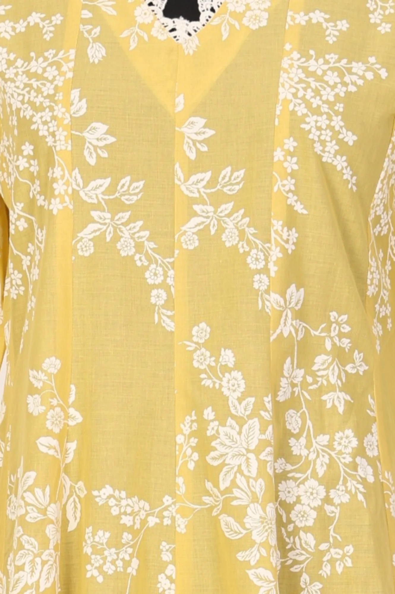 Yellow Floral Printed Lace Pure Cotton A-line Kurta - Image 2