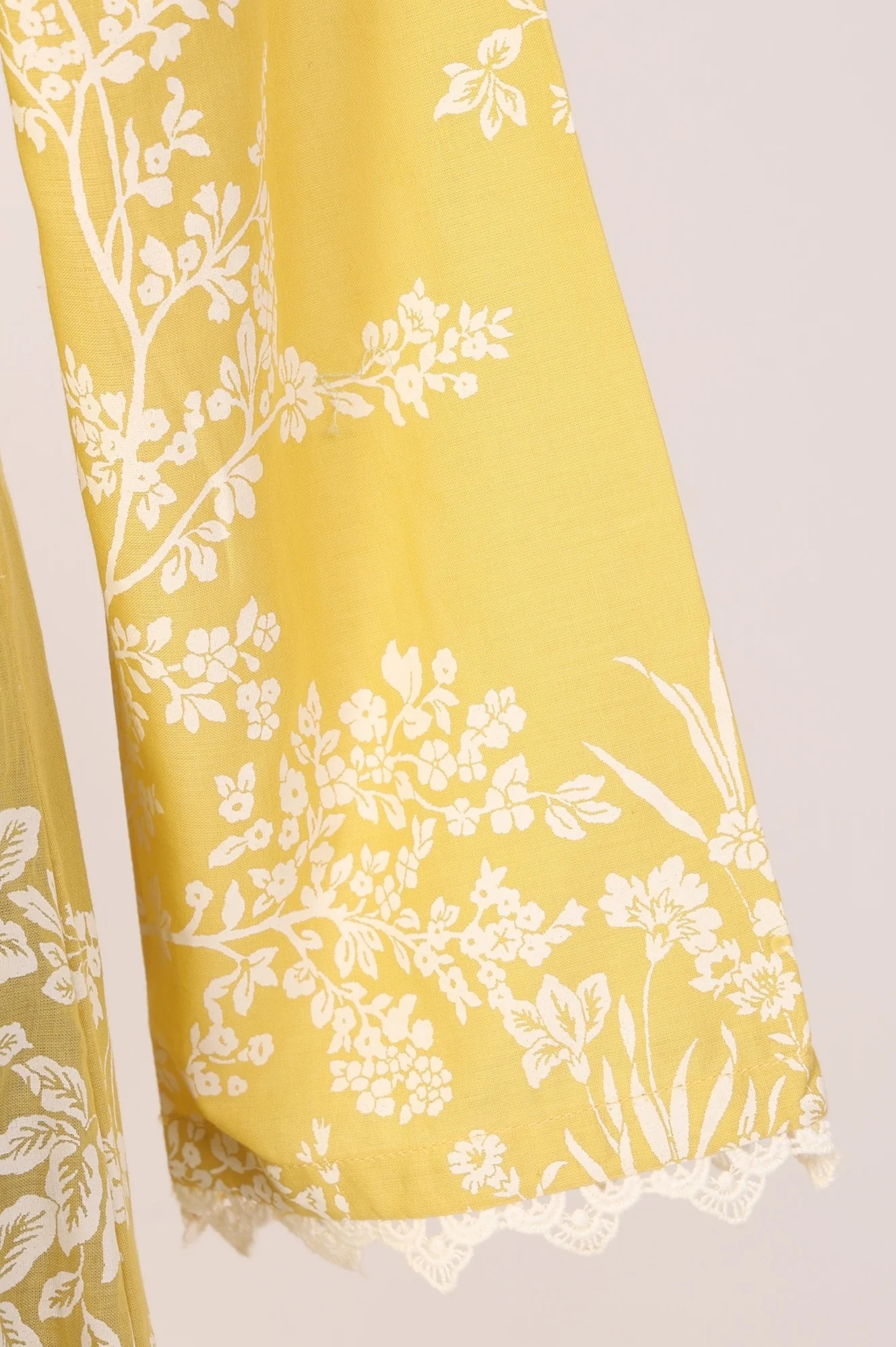 Yellow Floral Printed Lace Pure Cotton A-line Kurta - Image 6