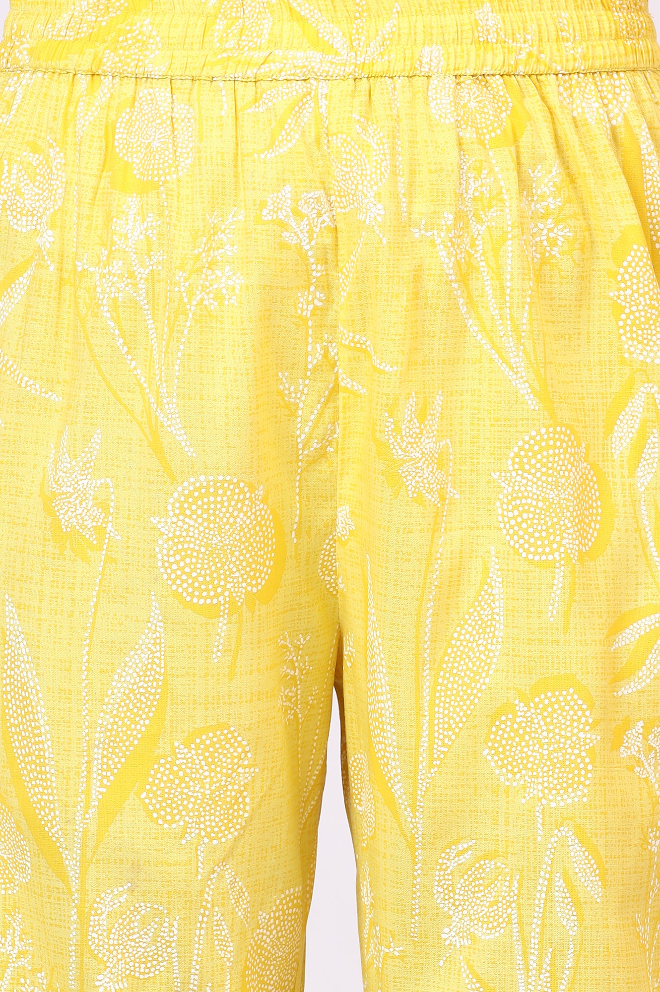 Yellow Floral Printed Rayon A-line Kurta and Pants Set - Image 10
