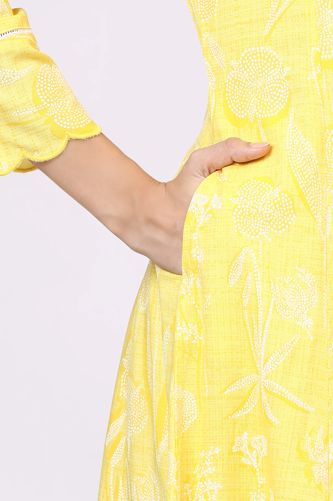 Yellow Floral Printed Rayon A-line Kurta and Pants Set - Image 9