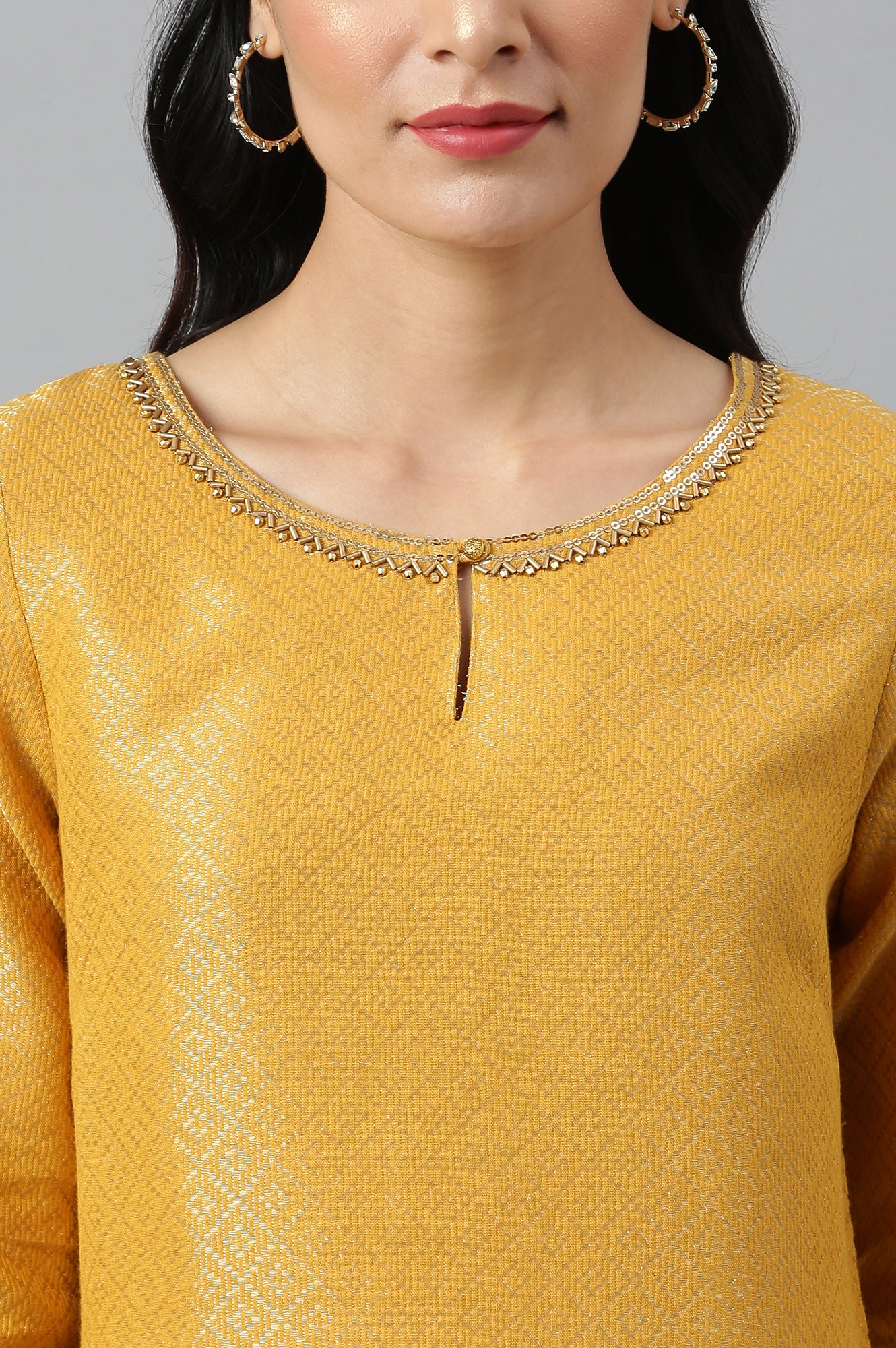 Yellow Geometric Print Dobby kurta - Image 8