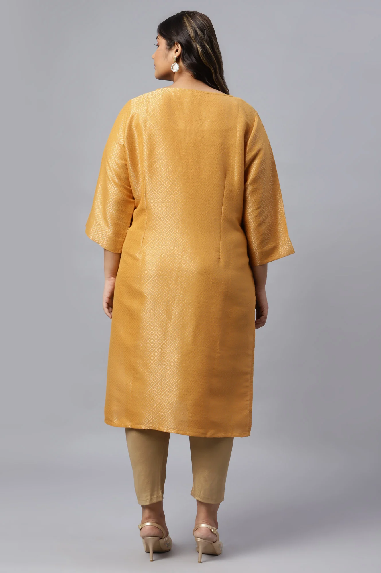 Yellow Geometric Print Dobby Plus Size kurta - Image 2