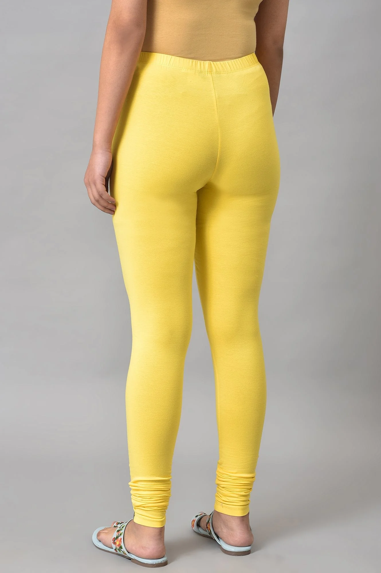 Yellow Solid Skinny Fit Cotton High Waisted Churidar - Image 2