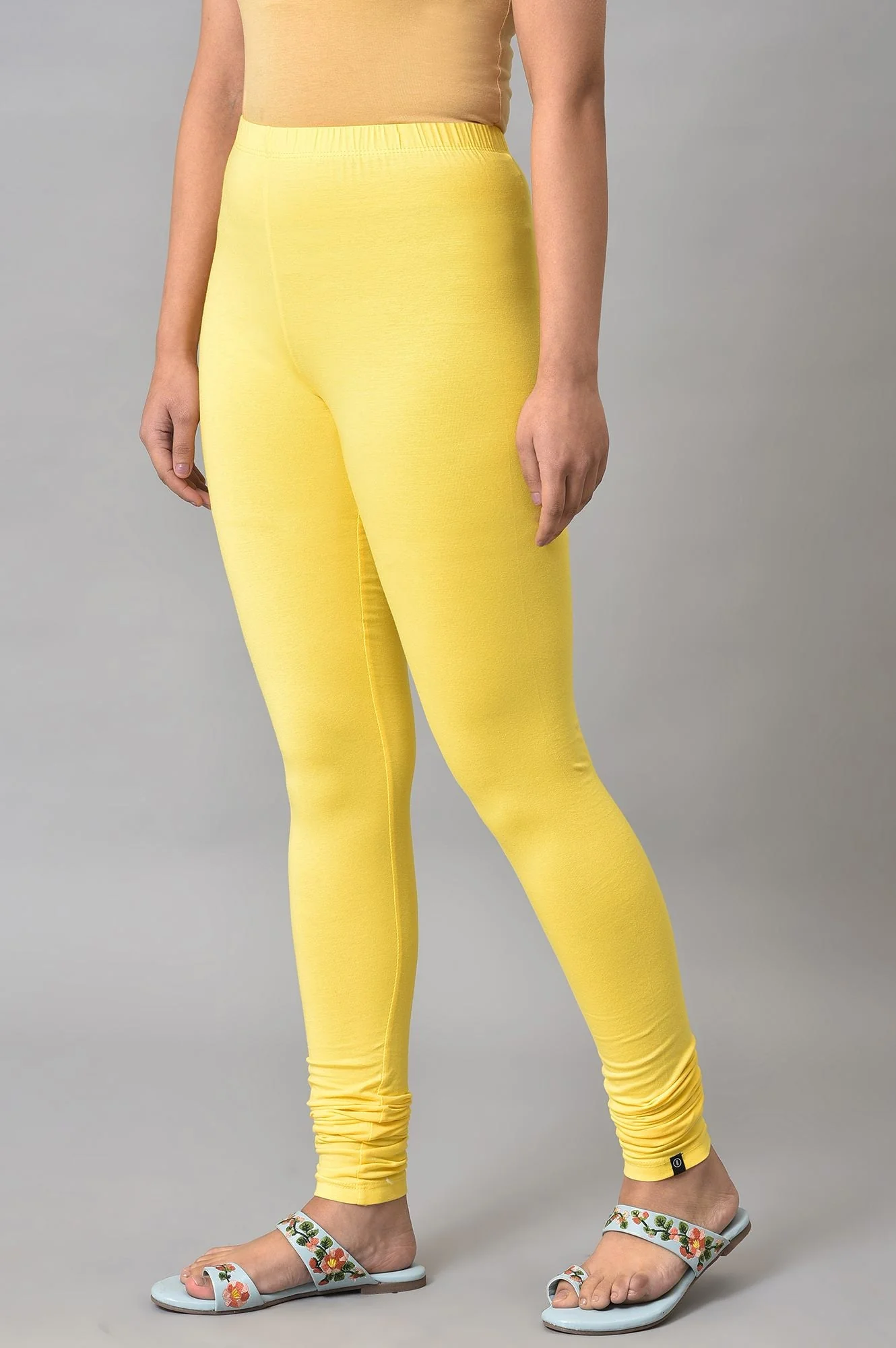 Yellow Solid Skinny Fit Cotton High Waisted Churidar - Image 3