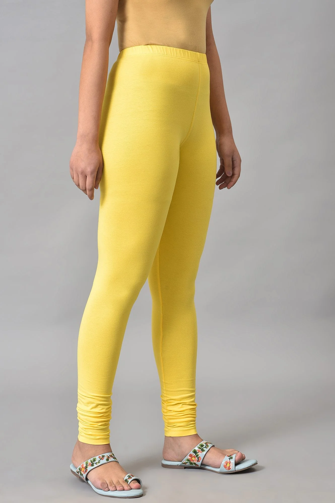 Yellow Solid Skinny Fit Cotton High Waisted Churidar - Image 4