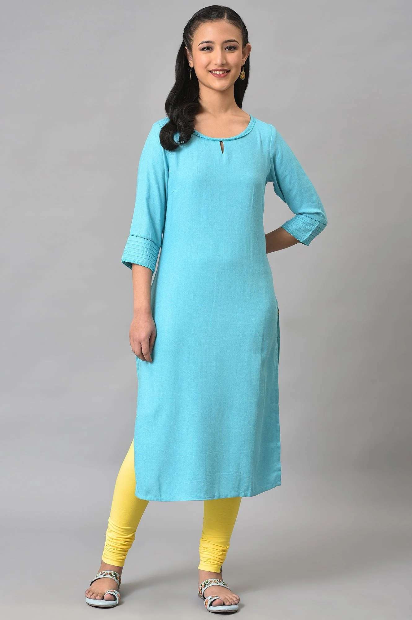 Yellow Solid Skinny Fit Cotton High Waisted Churidar - Image 5