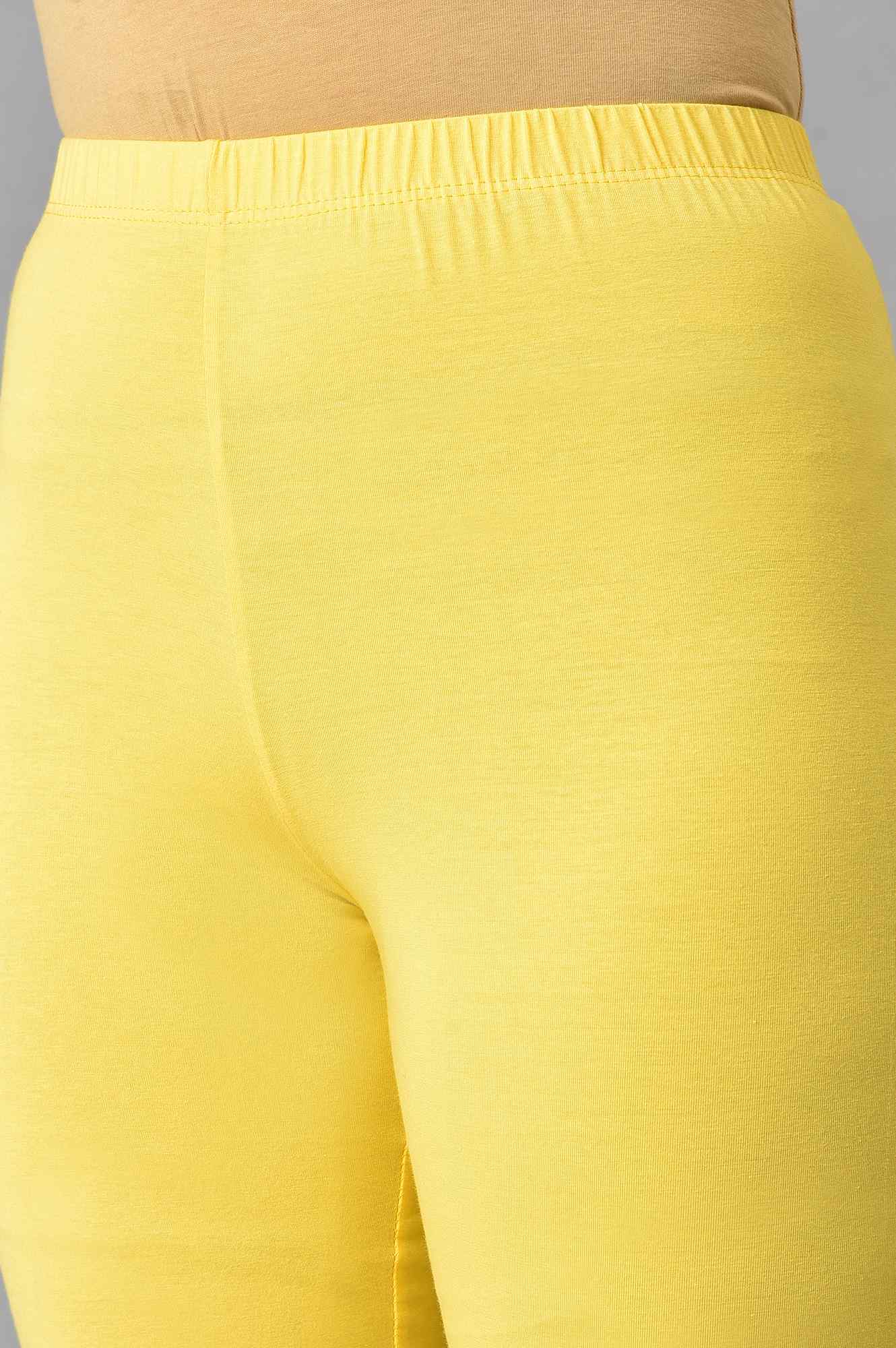 Yellow Solid Skinny Fit Cotton High Waisted Churidar - Image 7