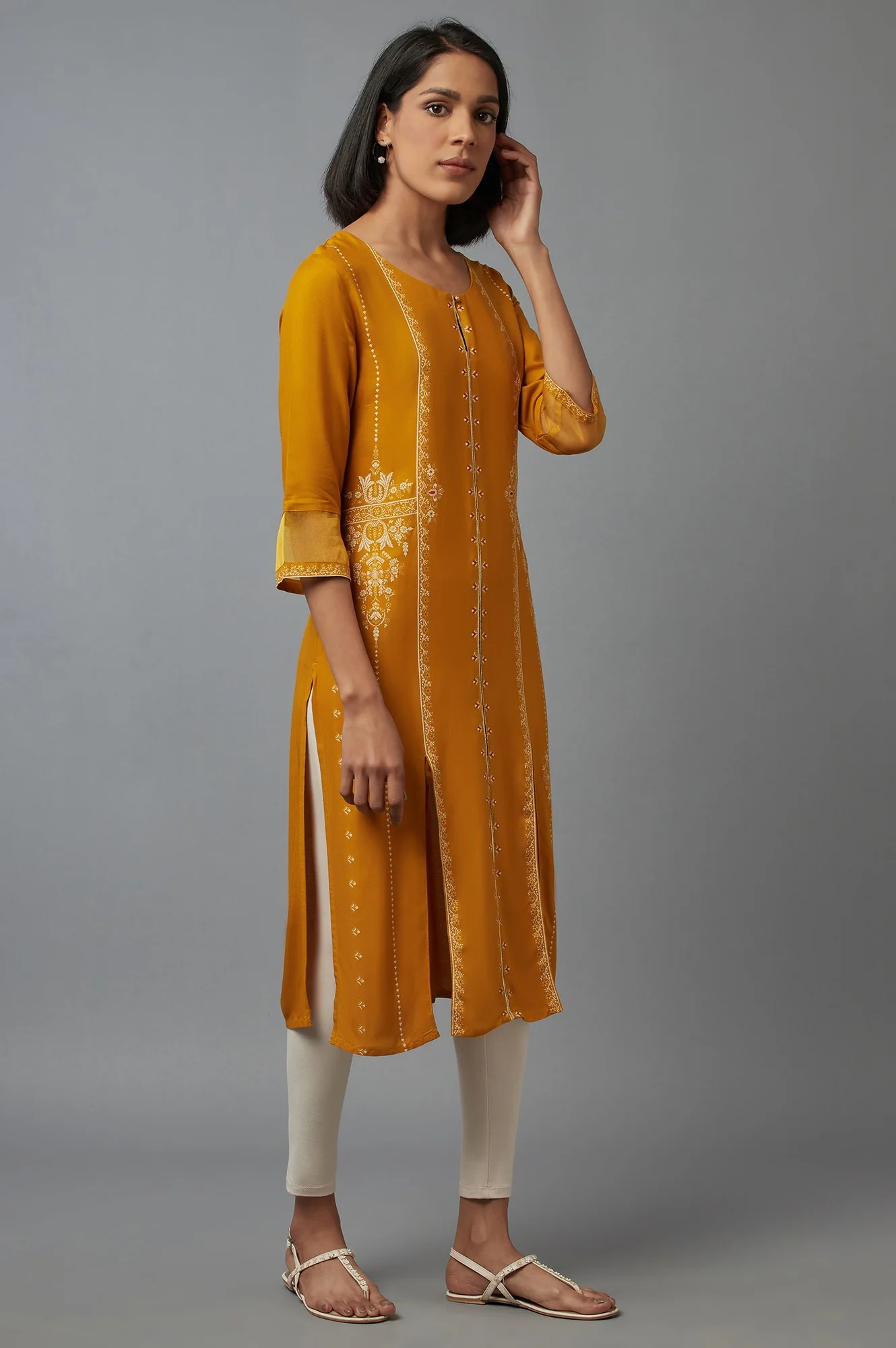 Yellow Printed kurta - Image 4