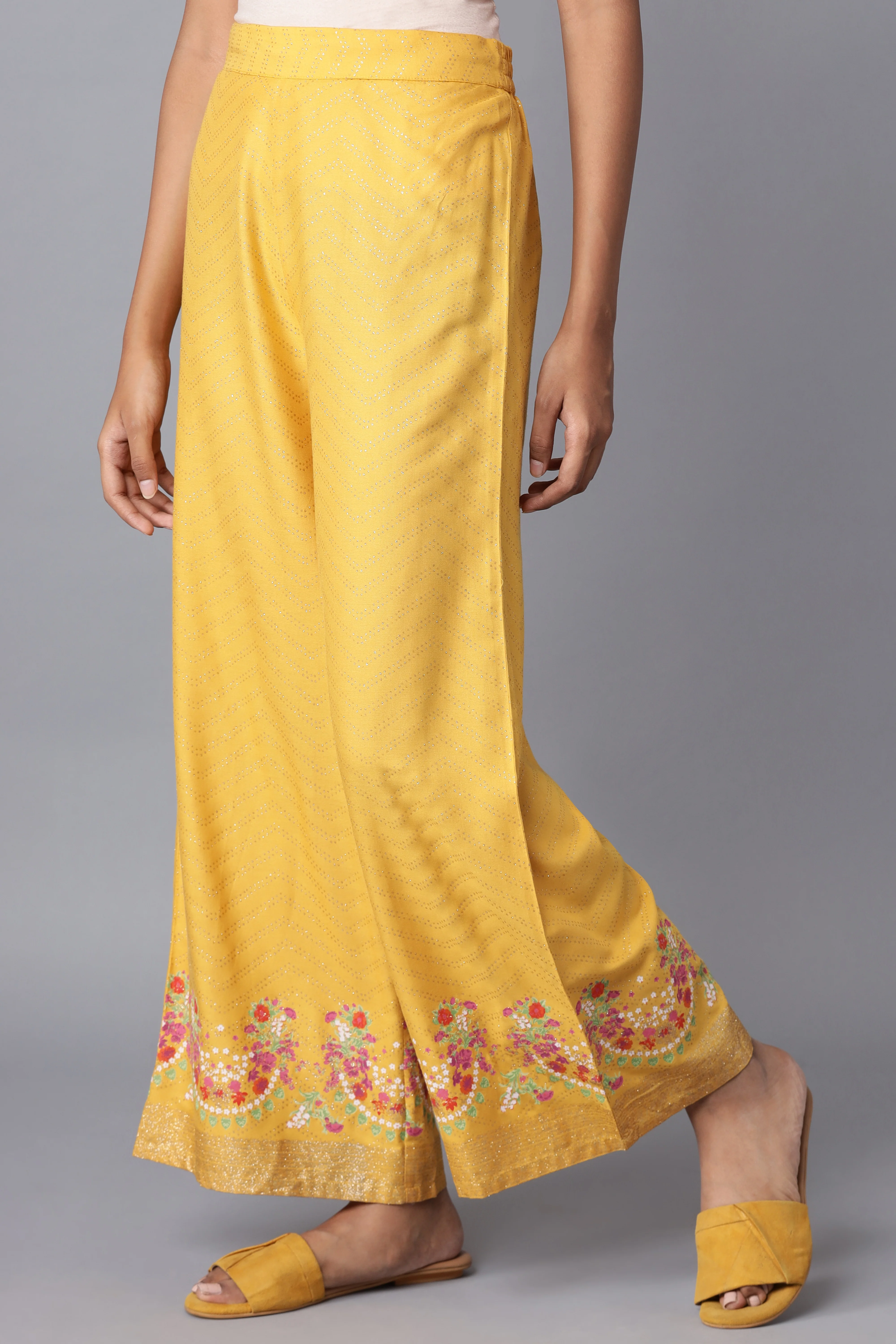 Yellow Printed Parallel Pants - Image 3