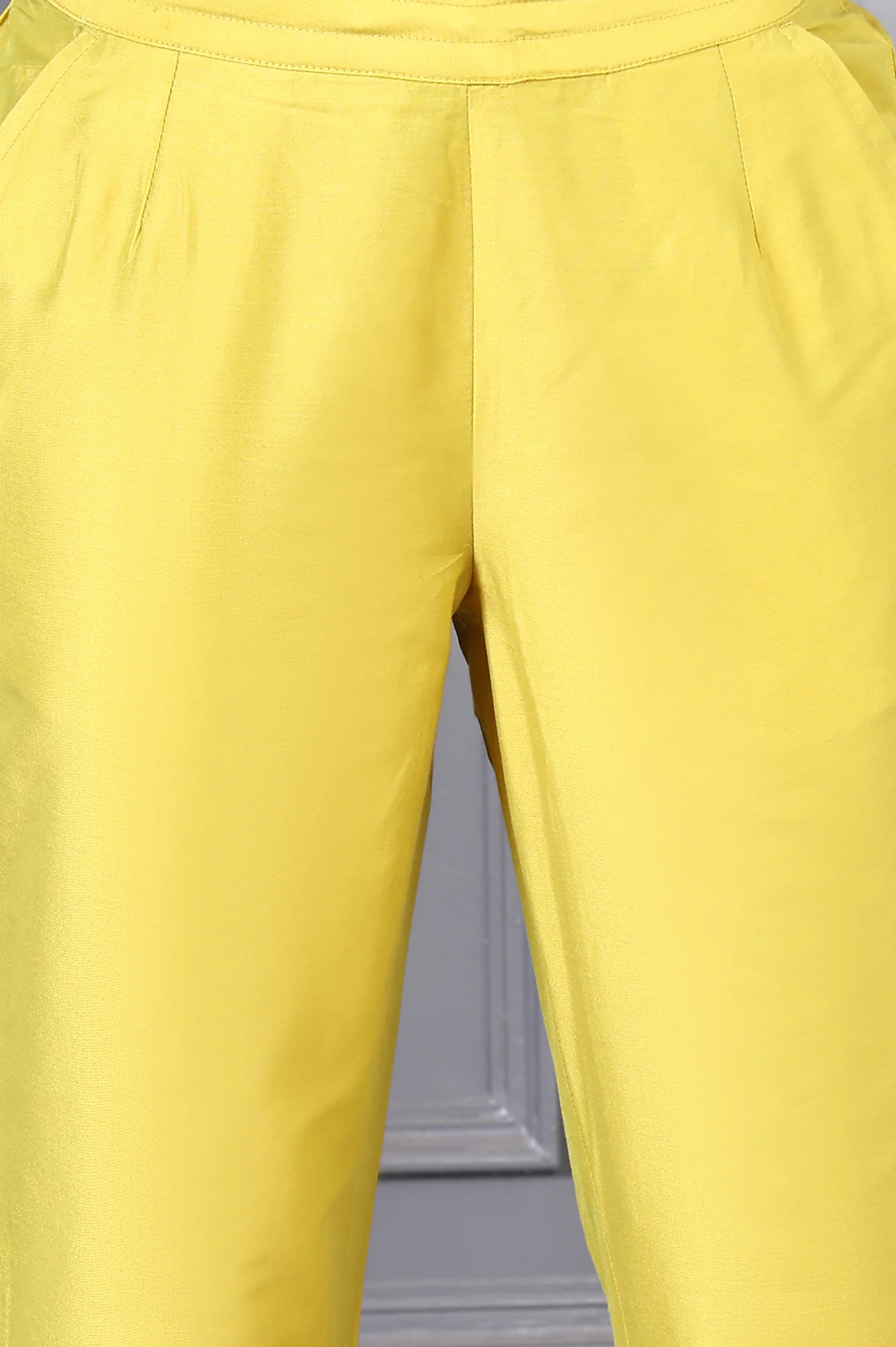 Yellow Solid Lace Mid-Rise Straight Pant - Image 6