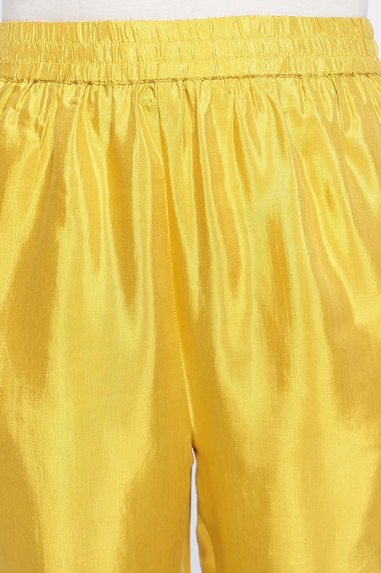Yellow Solid Printed Shantung Straight Kurta, Straight Pant and Dupatta Set - Image 7