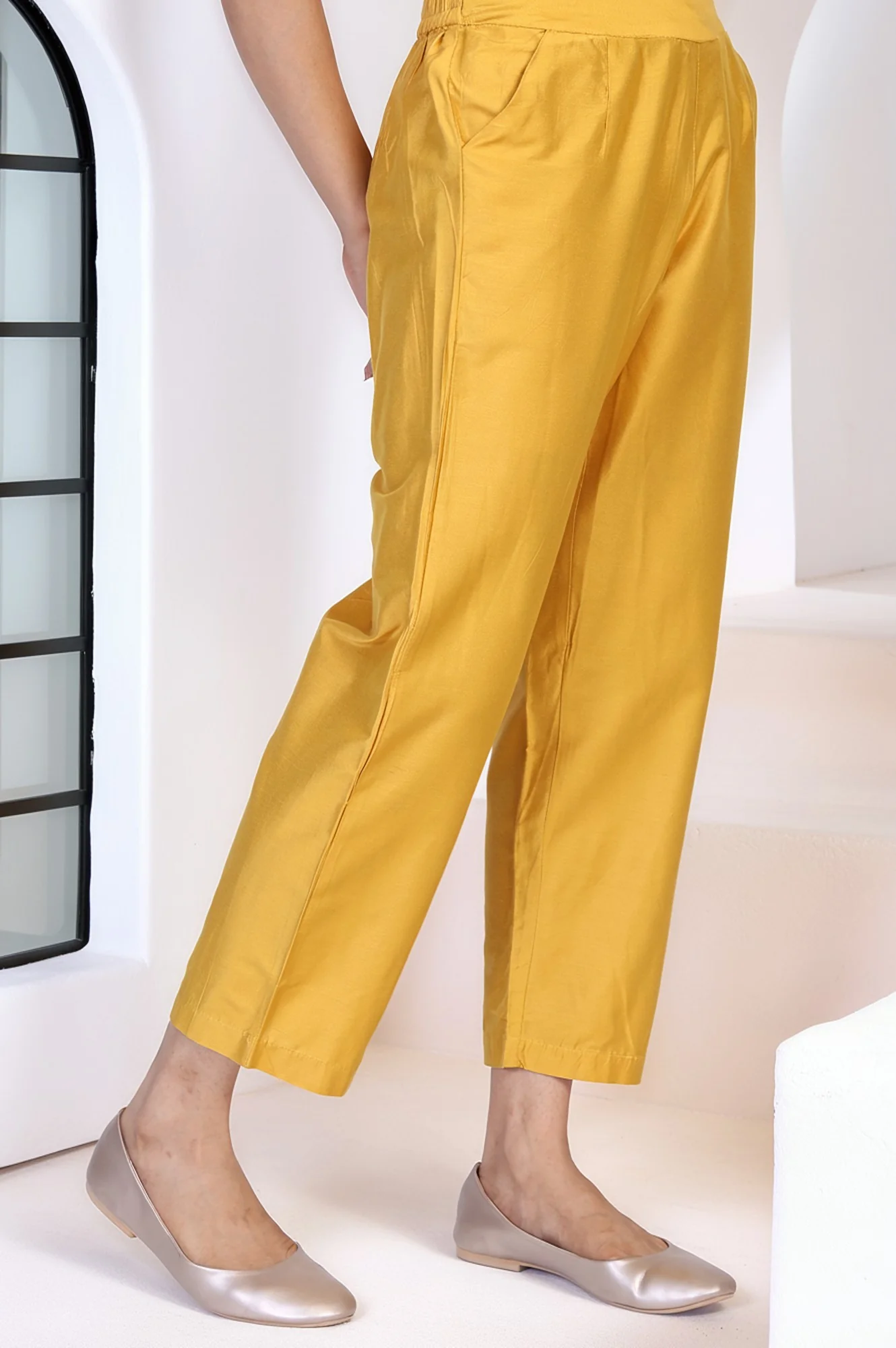 Yellow Solid Straight Pant - Image 3