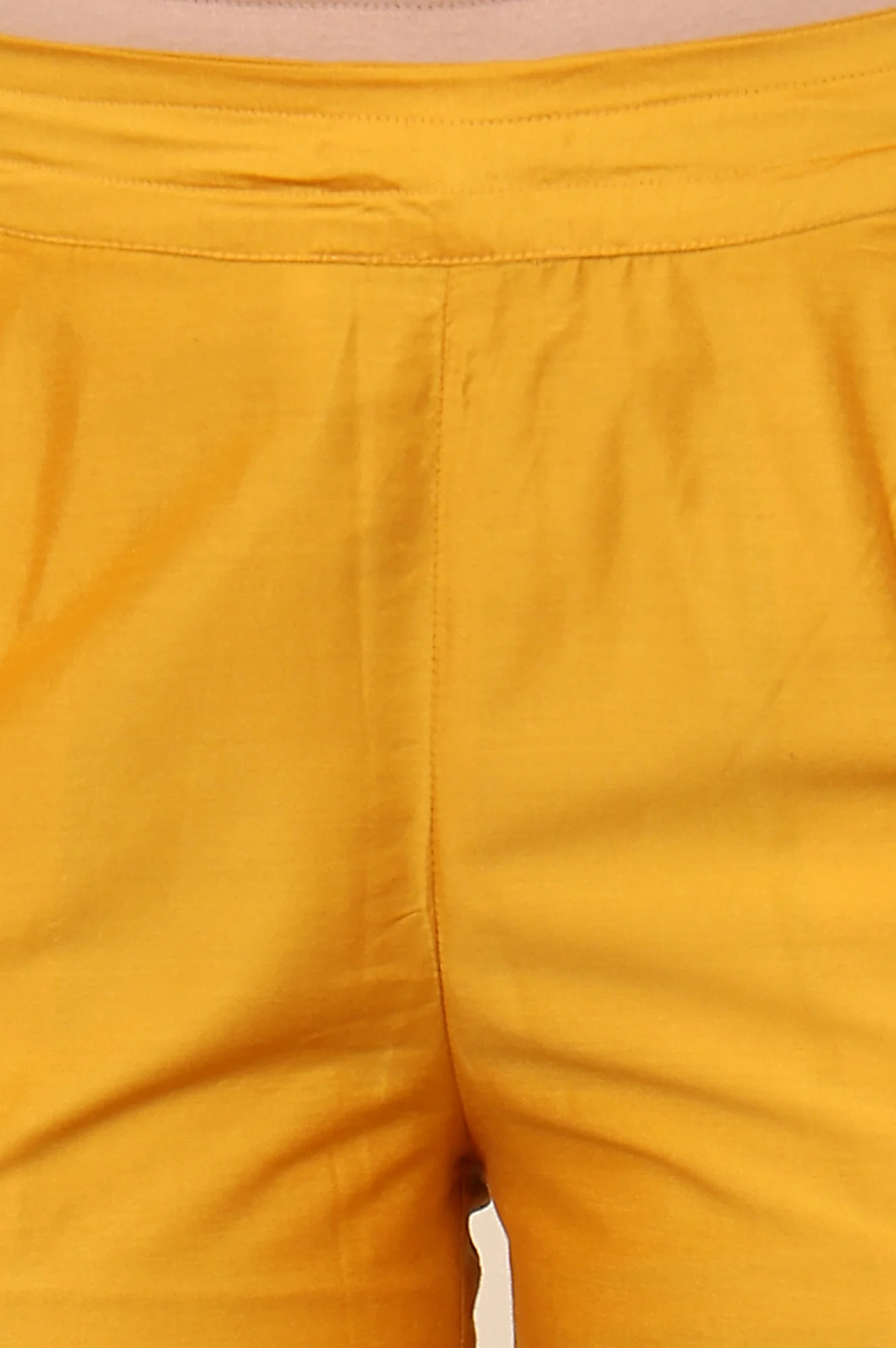 Yellow Straight Pants With Embroidered Hemline - Image 5