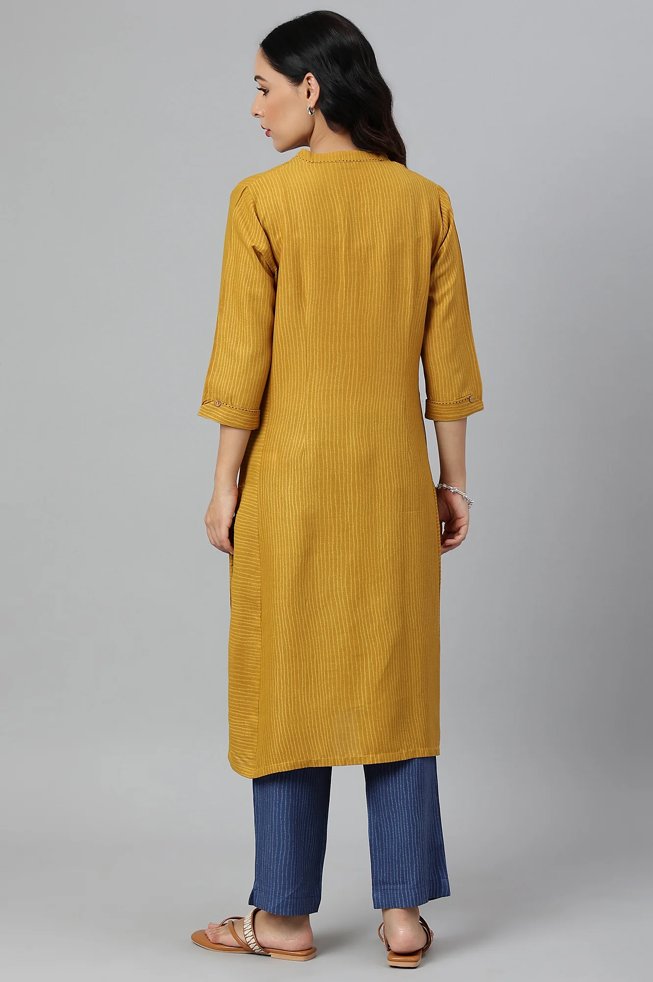Yellow Thread Embroidered Rayon kurta - Image 5