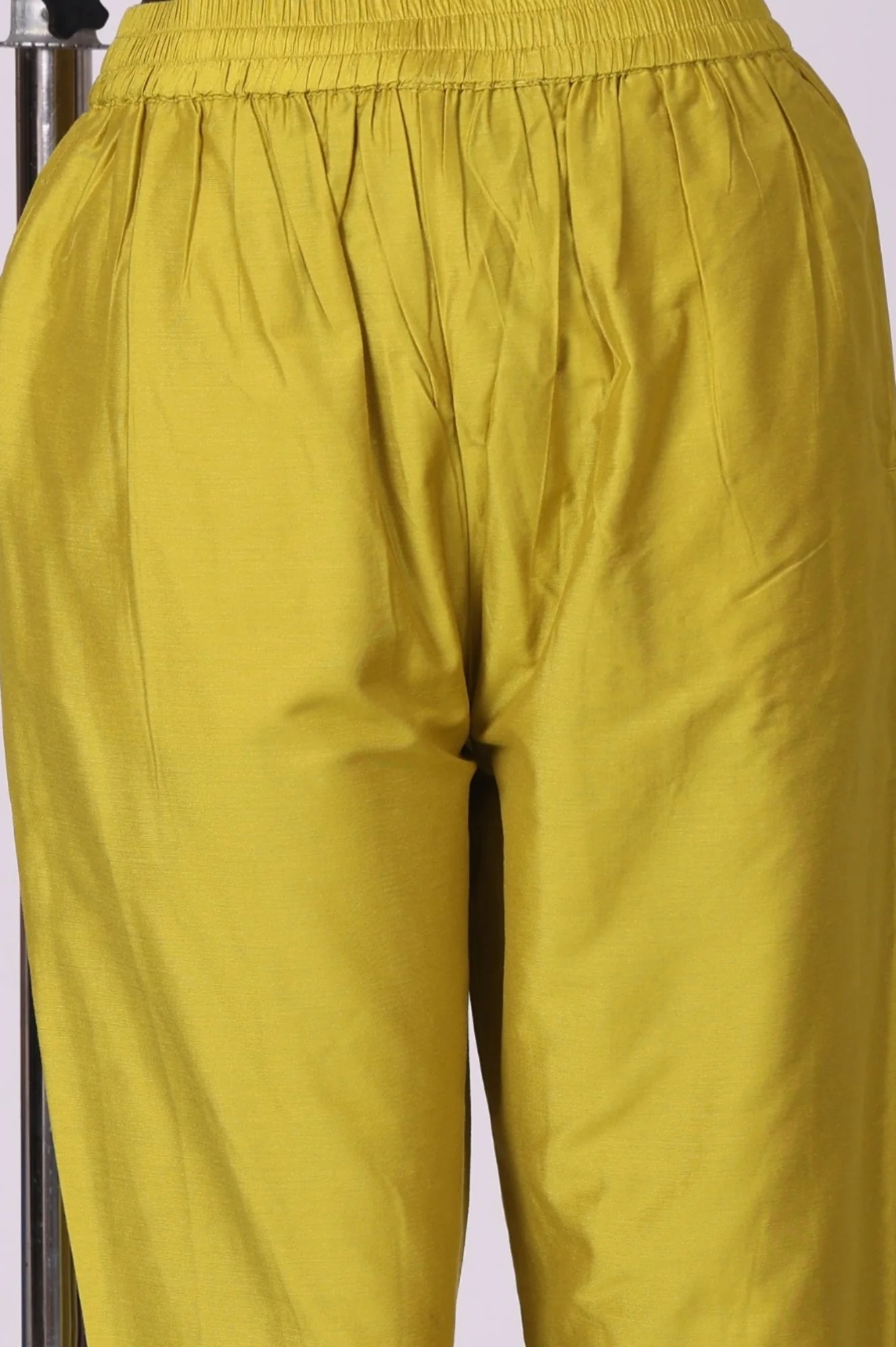 Yellow Thread Embroidery Chanderi Straight Kurta with Pants and Dupatta Set - Image 7