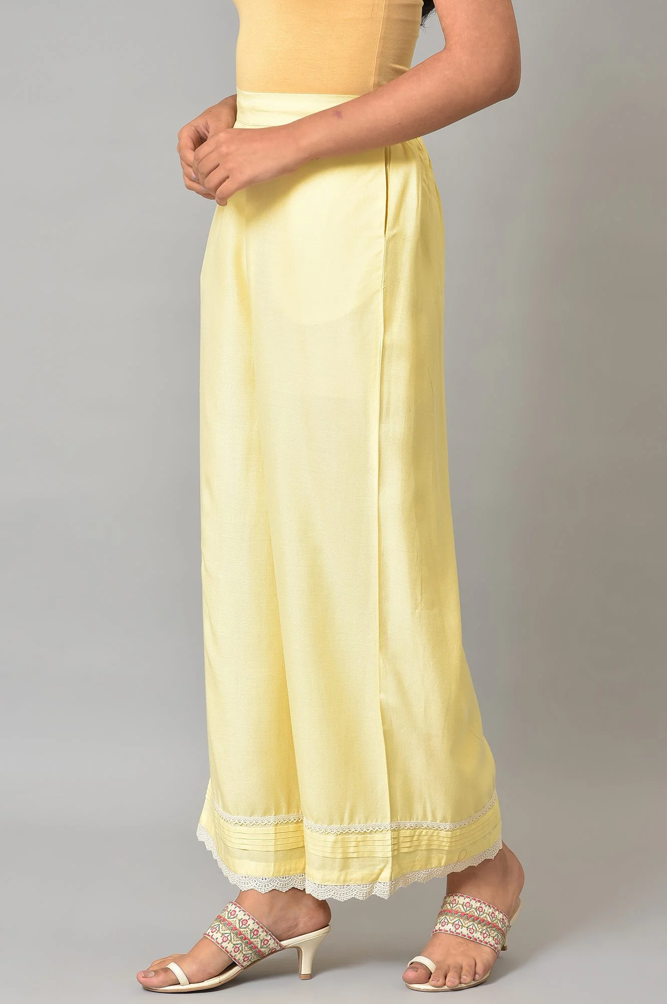 Yellow Thread Embroidery Pure Cotton Straight Dress and Parallel Pant Set - Image 6