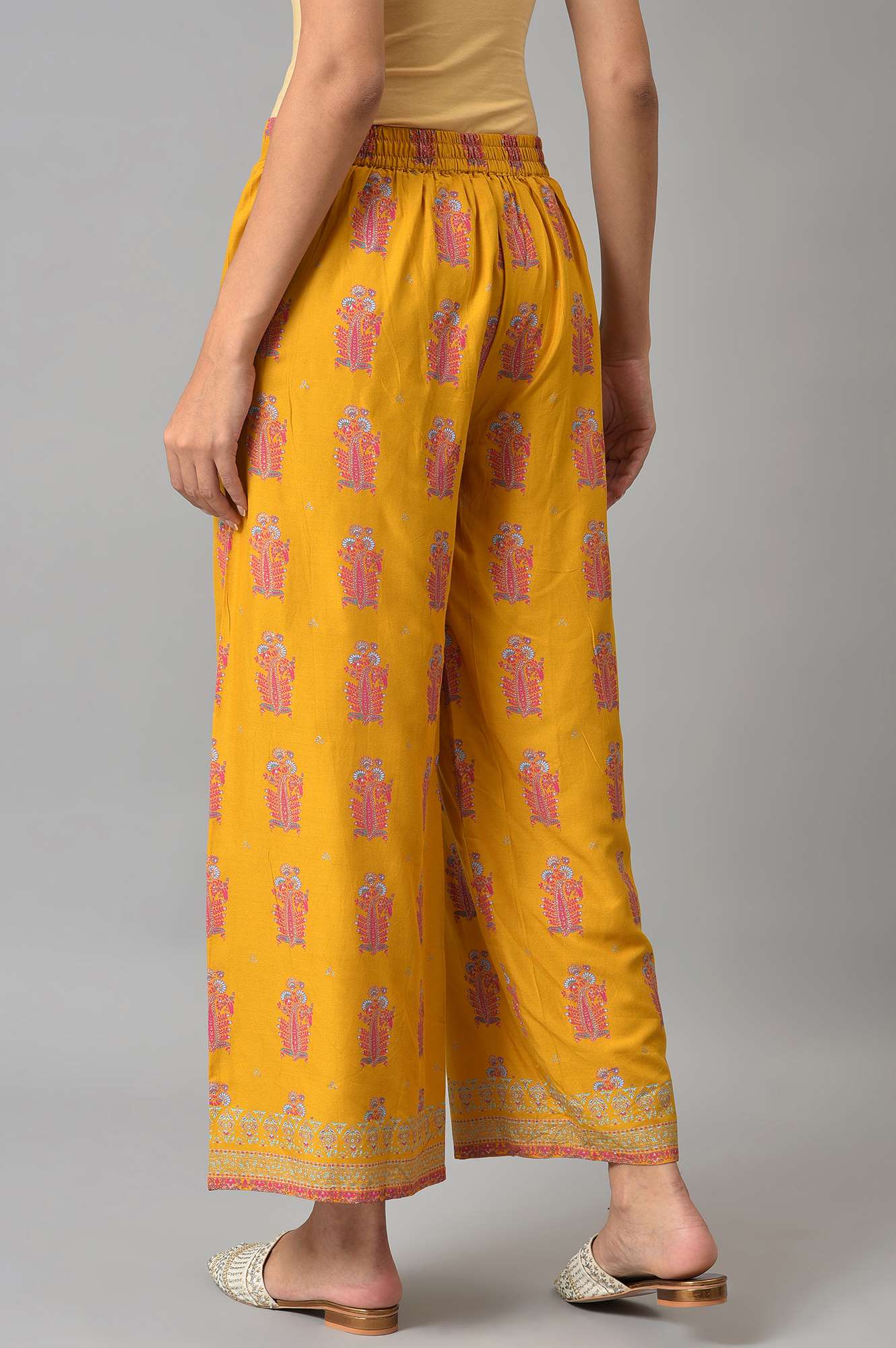 Yellow Thread Embroidery Rayon A-line Kurta and Parallel Pant Set - Image 5